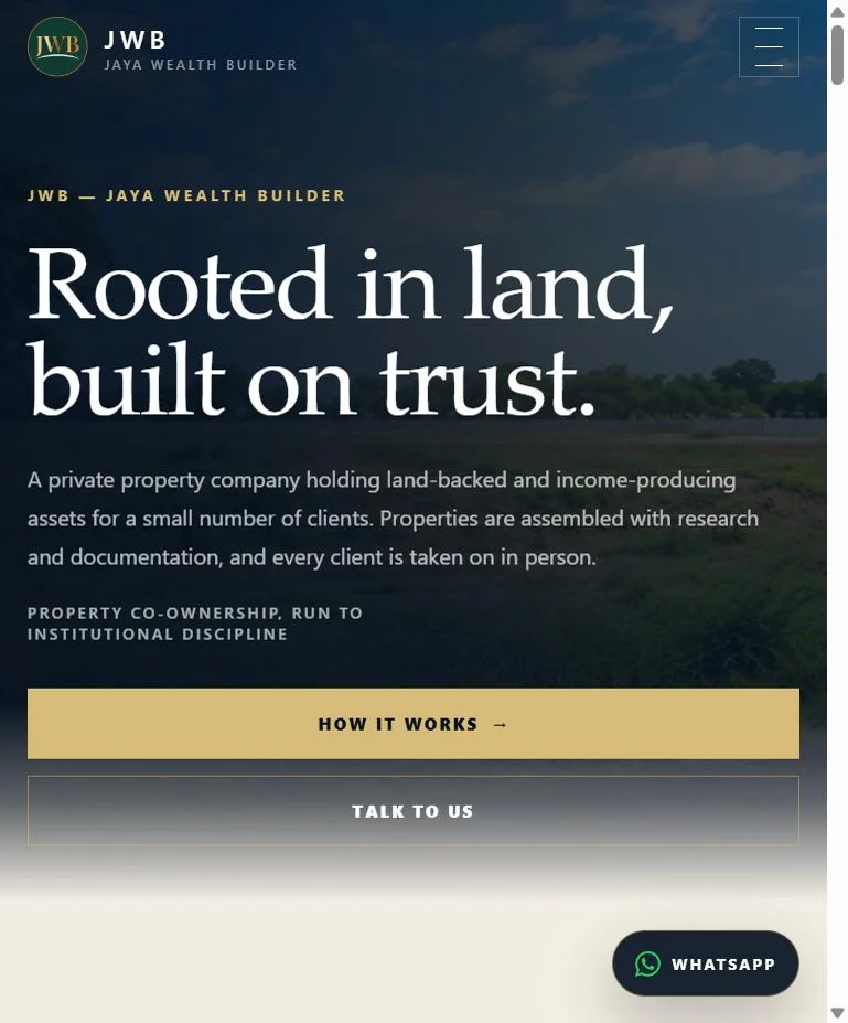 Jaya Wealth Builder: Property company · Website + mobile app